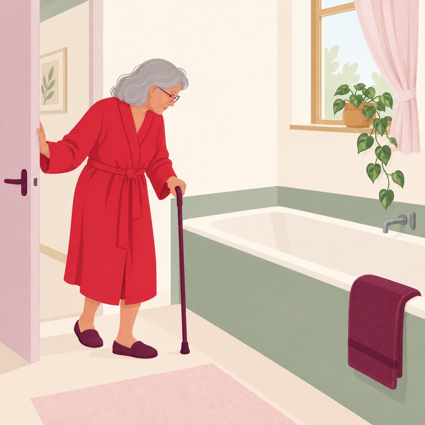 Mireille se prépare dans sa salle de bain