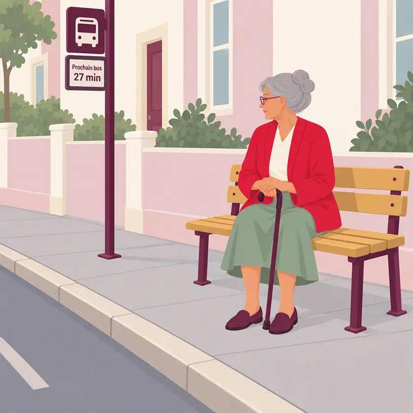 Mireille regarde son bus s'éloigner de l'arrêt